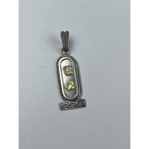 Oro Maya Sterling Silver Pendant Vintage Egyptian Revival Cartouche 2 Tone - Picture 3 of 8